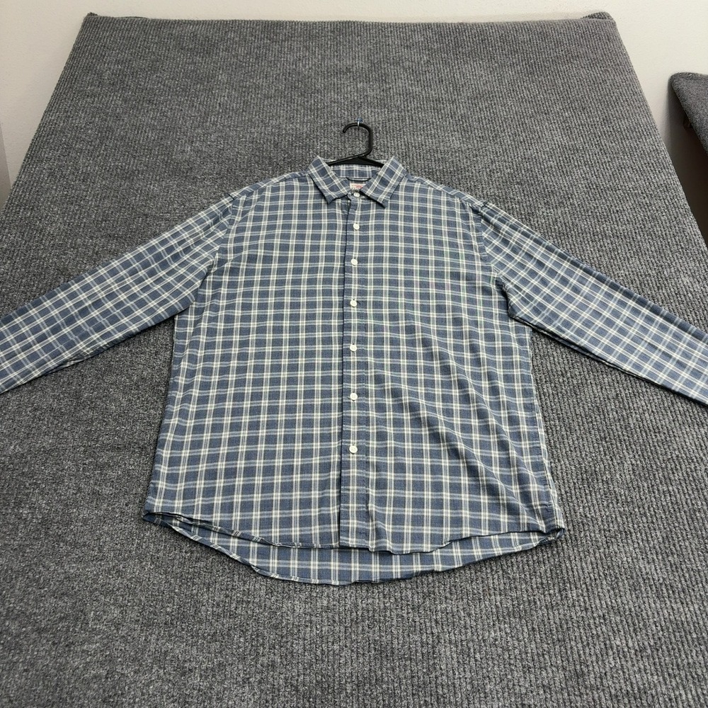 Faherty Shirt Mens L Blue Supima Cotton Stretch Plaid Button Down Casual Style - Picture 1 of 10